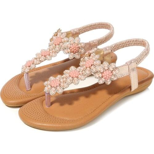 2021 Summer Bohemian Sandals Women Fashion Flats Shoes Mujer Beach Shoes Flip Flops Ladies Gladiator Woman Elastic Sandalias