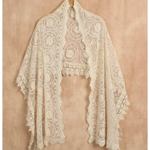 Japanese Mori Girl 3D Lace Embroidery Crochet Scarf Cute Lolita Pashmina Palestine Foulard Femme Echarpe Sciarpa Long Lace Shawl