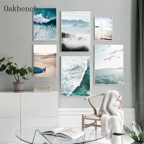Scandinavian Seascape Posters Coastline Sea Beach Wall Art Canvas Painting Nature Landscape Wall Art Picture Living Room Decor