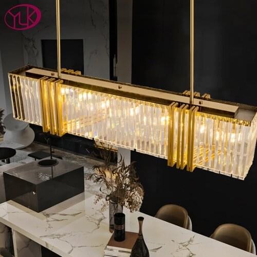 Dining room decoration crystal chandelier reactangle kitchen island led cristal lamp luxury home decor gold hang light fixture