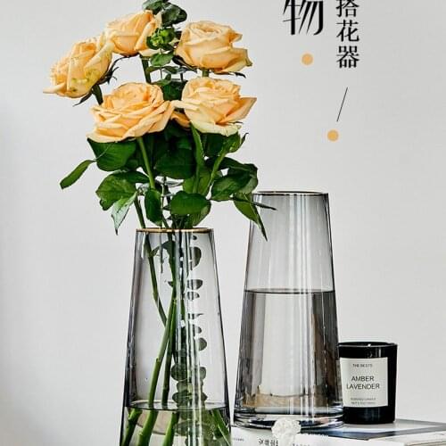 Glass Vase European-style Simple Handmade Gold Ornaments Living Room Home Flower Arrangement Transparent Decorative Vase