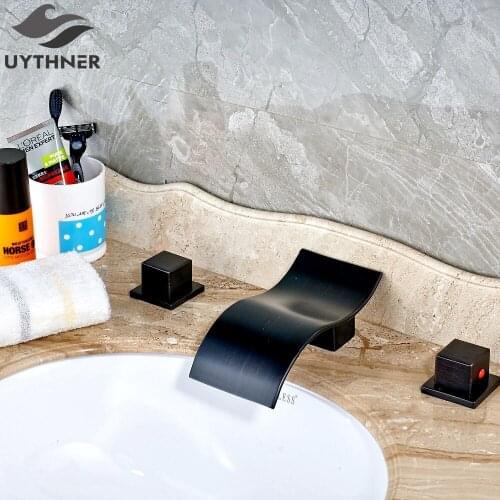 Uythner Contemporary Vanity Waterfall Spout Oil Rubbed Bronze Bathroom Sink Faucet Mixer Tap Basin Faucet