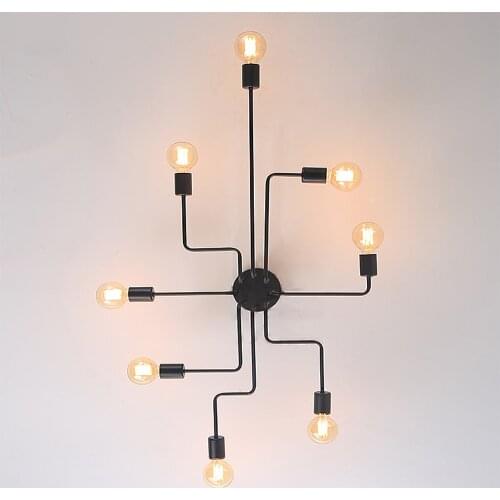 Multiple Rod Metal Chandelier Vintage Lron Ceiling Lamp Edison E27 Bulb Lamparas For Home Lighting Fixture Nordic Kitchen Island