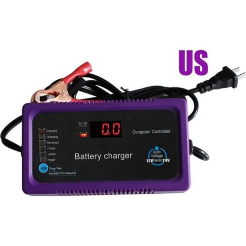 Battery Charger Microcomputer Repair Battery Charger With LCD Display US Plug 12V/24V 200AH for Car Motorcycle