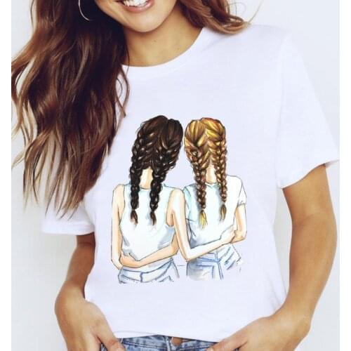 Women Graphic Cartoon Sister Friends Short Sleeve 90s Style 2021 Lady Clothes Tops Clothing Tees Print Female Tshirt T-Shirt