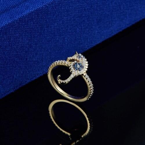 Baoyocn High Quality Fashion Pure S925 Sterling Silver Lucky Seahorse Ring Cubic Zirconia Women Luxury Brand Jewelry