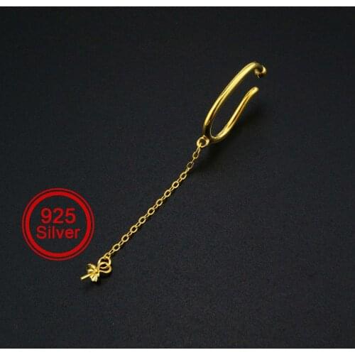 17x21MM Ear Bone Clip Settings Long Loop Half Drilled Pearl Beads Gold Plated Solid 925 Sterling Silver DIY Earrings 1705074