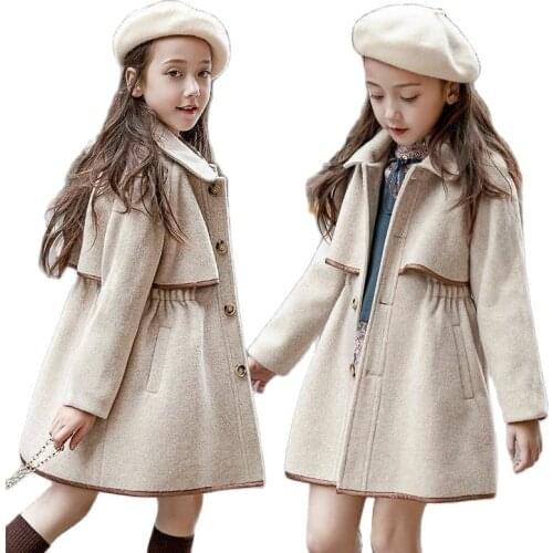 2020 Winter Teenage Girls Long Jackets Toddler Kids Outerwear Clothes Casual Children Warm Woolen Trench Coat Teen Outfits 12 14