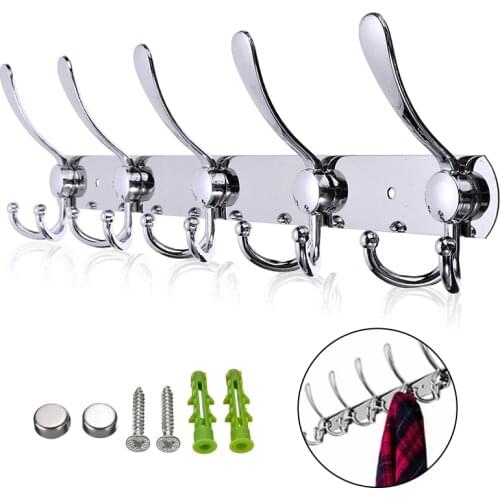 5 Wall Hooks Coat Rack Wall Mounted Hat Clothes Stainless Steel Hook Bag Coat Door Hanger Bathroom Bedroom Storage Holders