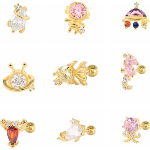 AIDE 1PCS 2021 Trend Pendientes Plata 925 Silver Mini Marine Animals Stud Earring Piercing Arete Woman Jewelry Gift Bijoux Femme