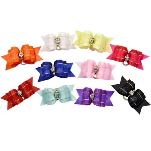 20/50/100pcs /Set handmade Dog Hair Bows Pet Puppy Cat Bowknot Puppy Rubber Band For Small Dog Cat mixed color pet hair bows