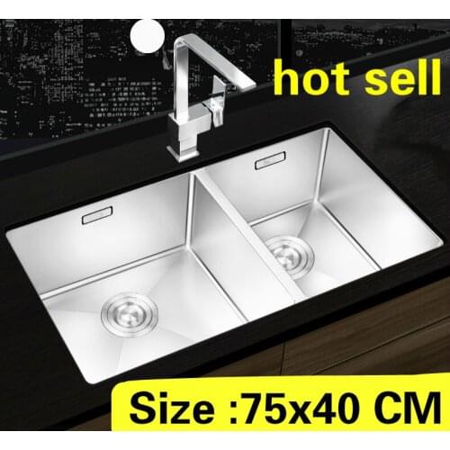 Free shipping Apartment food grade 304 stainless steel high quality kitchen manual sink double groove hot sell 750x400 MM
