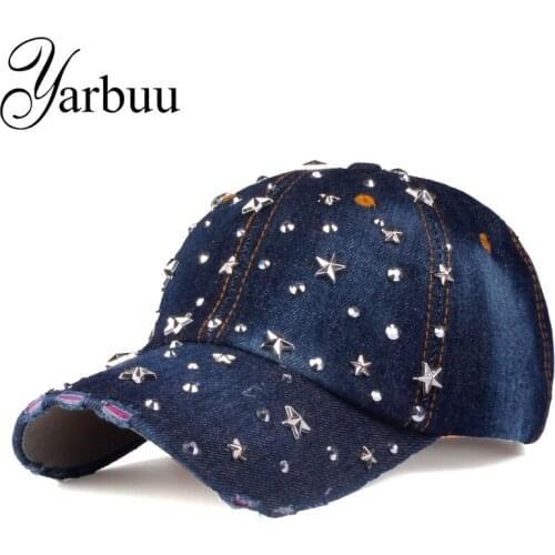 [YARBUU]Baseball Caps new fashion hat caps sunshading men and womens baseball cap rhinestone hat denim and cotton snapback cap