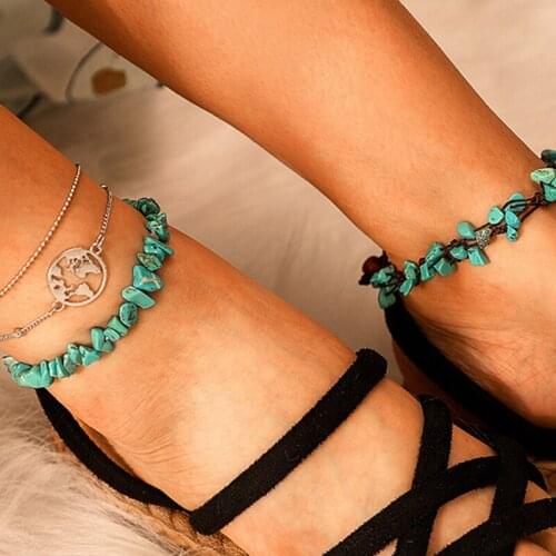 1PC Bohemian Summer Turquoise Dual Layers Barefoot Sandal Beach Anklet Foot Chain Jewelry Ankle Jewelry