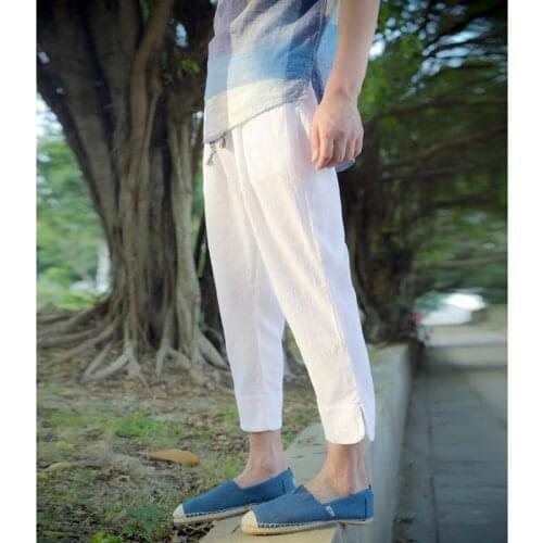 2019 Summer Leisure Trousers 6 Colors 100% Linen Cotton Waist Men Pants Regular Straight Bottom Flax Men Casual Pants