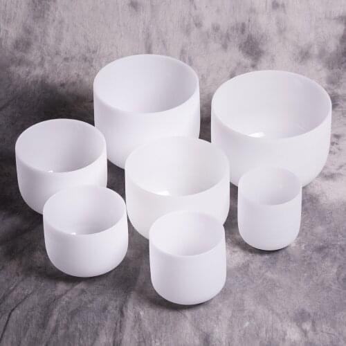 Chakra Tuned Set of 7pcs 6" -12" Note C D E F G A B Frosted Quartz 432Hz crystal singing bowl
