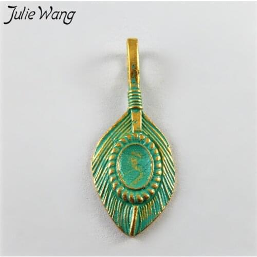 Julie Wang 20pcs Alloy Matcha Green Creative Banana Leaves Charm Necklace Pendant Findings Antique Jewelry Making Accessories