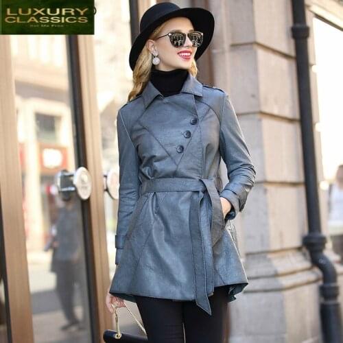 Jacket Genuine Leather Montone Women Luxury Leather Real Sheepskin Coats Female Belt Spring Autumn Clothes 2021 LWL1464