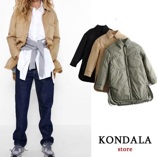 KONDALA Autumn Winter Za Women Fashion Thin Streetwear Oversized Shirt Jackets Long Sleeve Pockets Female Coats Mujer Tops