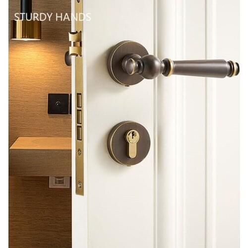 Retro Brass Security Door Handle Lock Bedroom Silent Door Lock Indoor Universal Split Gate Locks Home Hardware Accessories