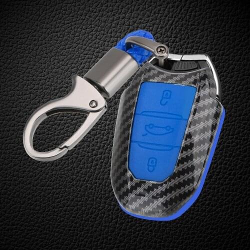 LEEPEE 1Set ABS Carbon Fiber Key Shell Holder Cover With keychain Car Key Case Cover