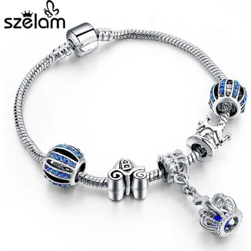 Szelam Summer Jewelry Blue Crown Bracelets For Women Silver Charm Bracelets & Bangles Pulseira Masculina Sbr160085