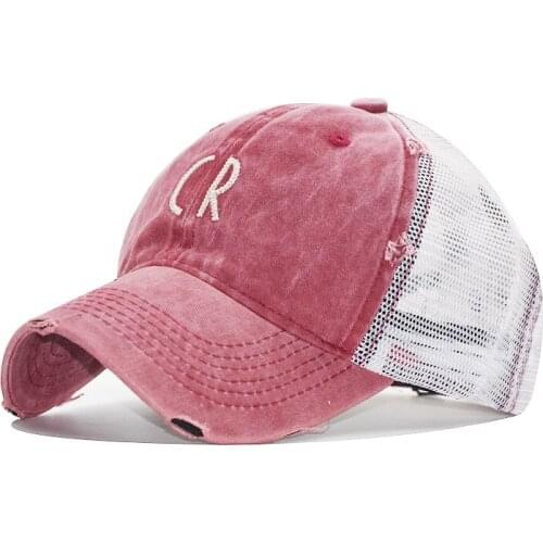 Summer Washed Cotton Letter Cr Embroidered Mesh Cap Unisex Casual Caps Men Adjustable Sun Hats Outdoor Women Summer Hip Hop Hat