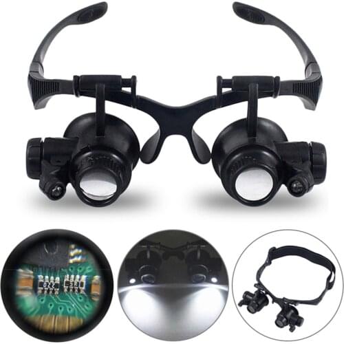 Watch Repair Head Magnifier with 2 LED Lights 4 Interchangeable Lens Loupe Magnifying Glasses for Jewelry Clock Repair