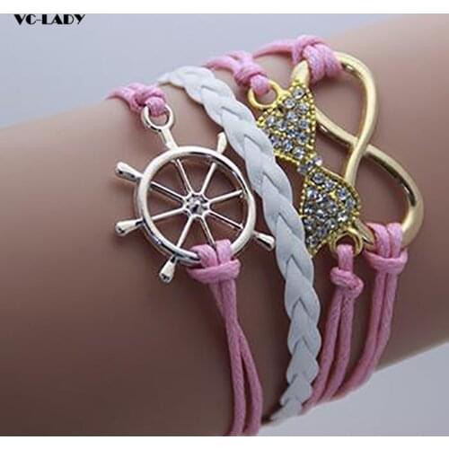 2018 Fashion Rudder 8 Bracelets Vintage Infinite Multilayer Leather Bracelets Love Charm Jewelry Accessories For Women