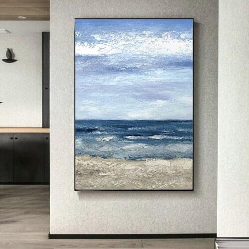 Seascape Beach Blue Canva Poster and Modern Home Decor Abstract Wall Art Painting Nordic Living Room Decoration Picture