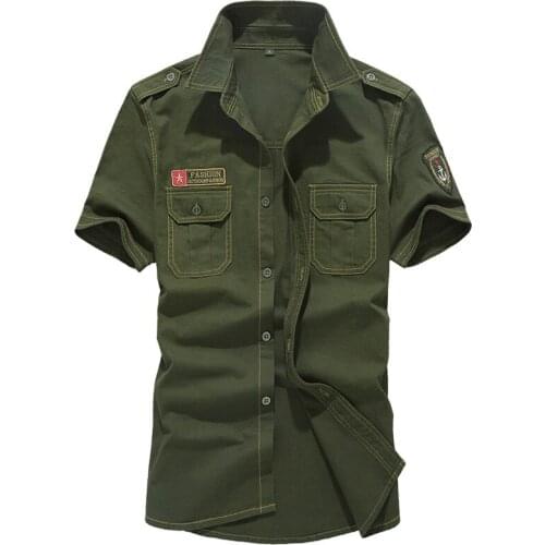 New 2019 Plus Size M-6XL 100% Cotton embroidery men Shirts mens military uniform style men Casual short sleeved shirts