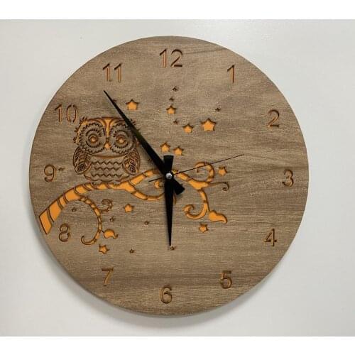 Owl Wall Clock Orange And Light Oak Decoration Living Room Wall Decor Home Living Room Decoration