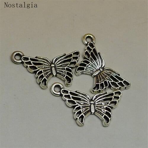Nostalgia 20Pcs Butterfly Charm Animal Jewelry Bracelet Making Wholesale Lots Bulk 17*12MM