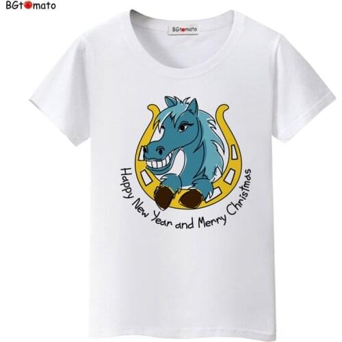 2021 Happy new year blue horse cute shirts Super fashion hot sale Lucky shirts Original brand soft casual tops tees
