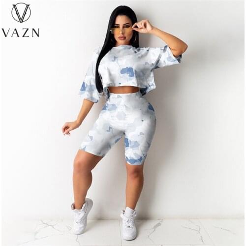 VAZN 2021 New High Street Tracksuits Daily Free Casual Tracksuits Young Half Sleeve Knee Length Slim Women 2 Piece Set
