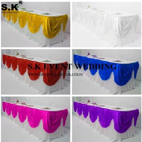 New Design Ice Silk Table Skirt With Colors Swag Drapery Wedding Table Cloth Skirting For Event Banquet Decoration