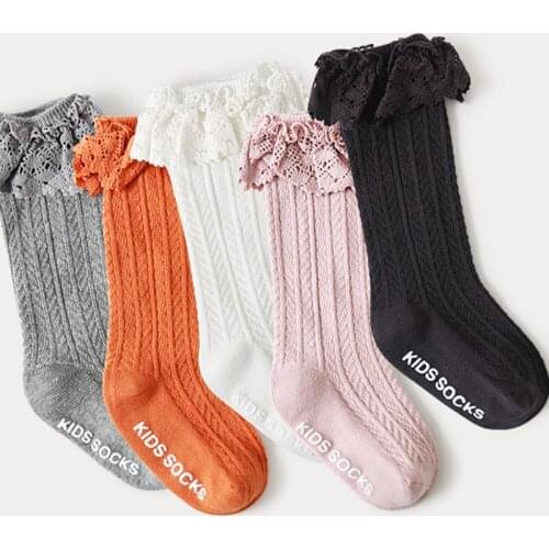 Princess Solid Color Lace Baby Sock Soft Cotton Newborn Girl Floor Ruffle Socks Autumn Sweet Anti Slip Long Kid Toddler Sock