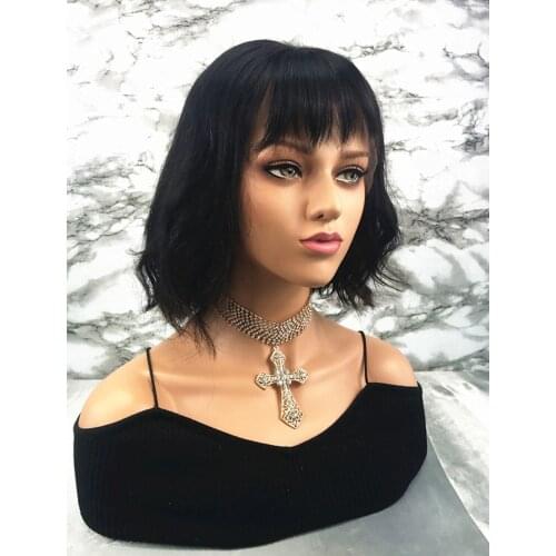 HD lace short bob 8 14 inch 130 density 13 6 lace front wig virgin brazilian natural wave human hair wig with bangs