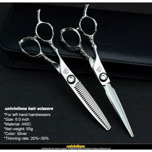 Univinlions 6" left handed hairdressing scissors left hand hair scissors for salon barber left cutting lefty thinning shears