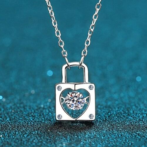Silver 0.3 Carat Excellent Cut Diamond Test D Color Good Clarity Moissanite Heart Love Lock Pendant Necklace Silver 925 Chain