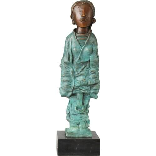 Abstract Art Pursed Mouth Boy Sculpture Bronze Child Green Copper Statue Vintage Art for Home Decoration