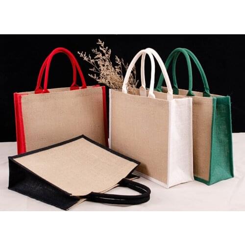 Burlap Bag With Laminated Interior And Soft Cotton With Handles 2021New Women Shopping Grocery Bags, Bridesmaid Gift Bag