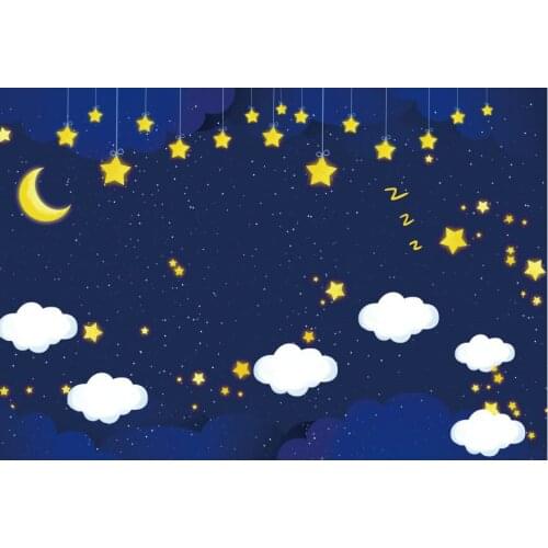 Navy Blue Star and Clouds Scenery Printing Backdrop Party Room Decor Photo Booth Studio Prop