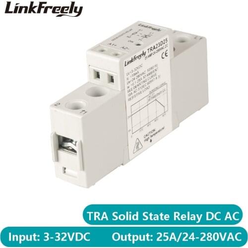 TRA23D25 25A Mini Smart Auto Solid State Relay Module DC to AC 3V 3.3V 5V 12V 24VDC In Out 24-280VAC Voltage SSR Relay Board