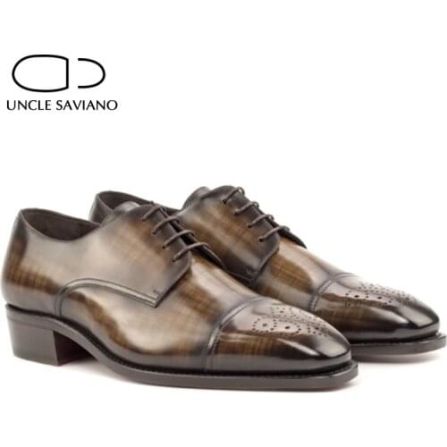 Uncle Saviano Derby Brogue Dress Party Formal Office Men Shoes Original Business Designer Bridegroom Genuine Leather Shoes