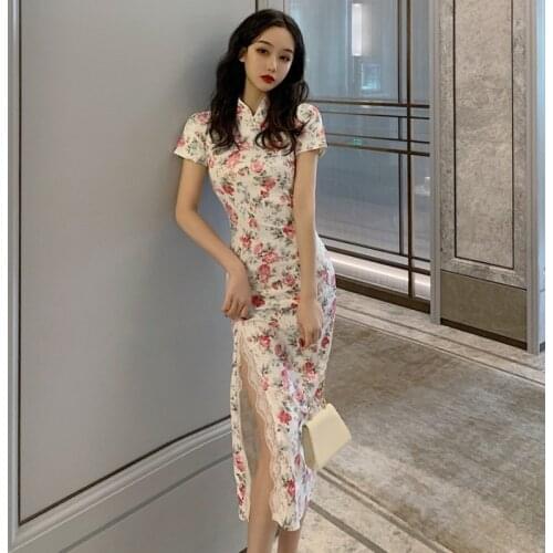 Vintage Style Sexy Dress for Women Stand Lace Up Summer Style Fashion Brand Female Floral Dress Party Evening Elegant New