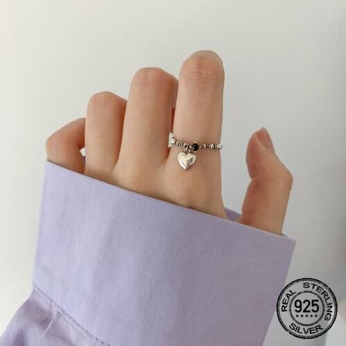 S925 Silver Lion Bear Belt Buckle Heart Rings For Women Opening Adjustable Korean Fashion New Trendy Hot Student Jewelry INEFFA