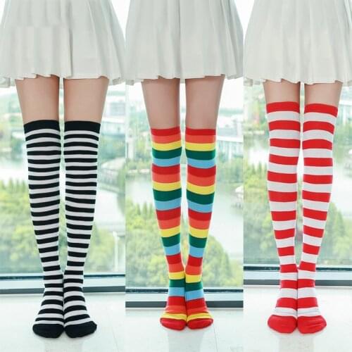 Hot Sale Rainbow Striped Long Tube Ladies Japanese Over-the-knee Thigh Socks Uniform College Style High Tube Sexy Fashion Fun