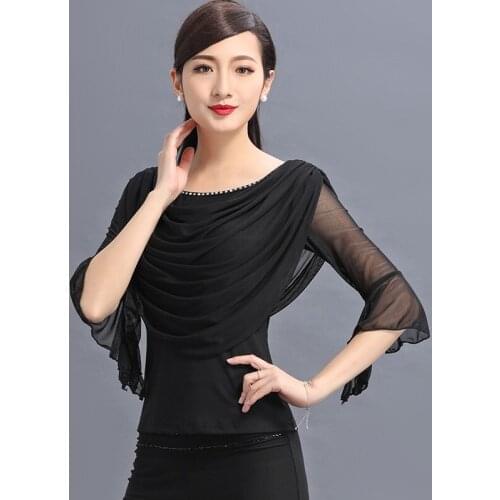 Ladies' Adult Latin Dancing Jackets Female Modern Dance Exercises Shirt Long-sleeve Square Dance Dress Performance Suits B-6534