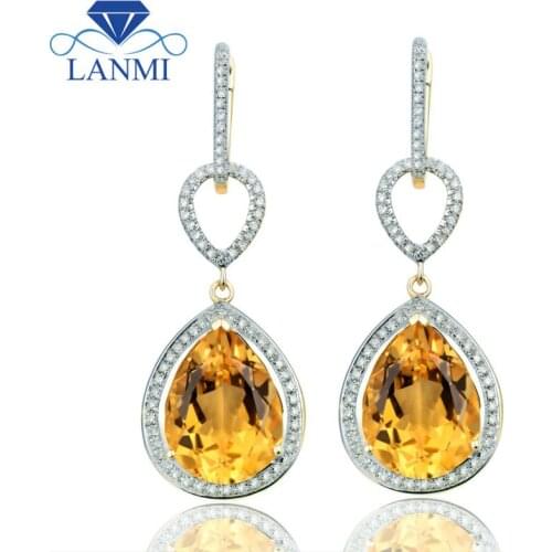 Beautiful Design Jewelry14K Yellow Gold Natural Citrine Earrings Oval 11x15mm for Women Party Gemstone Jewelry E0002